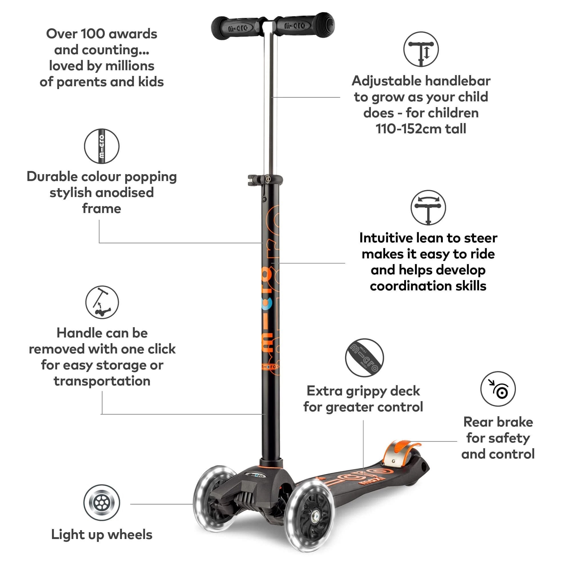 Maxi Micro Deluxe LED Scooter - Black - Image 3