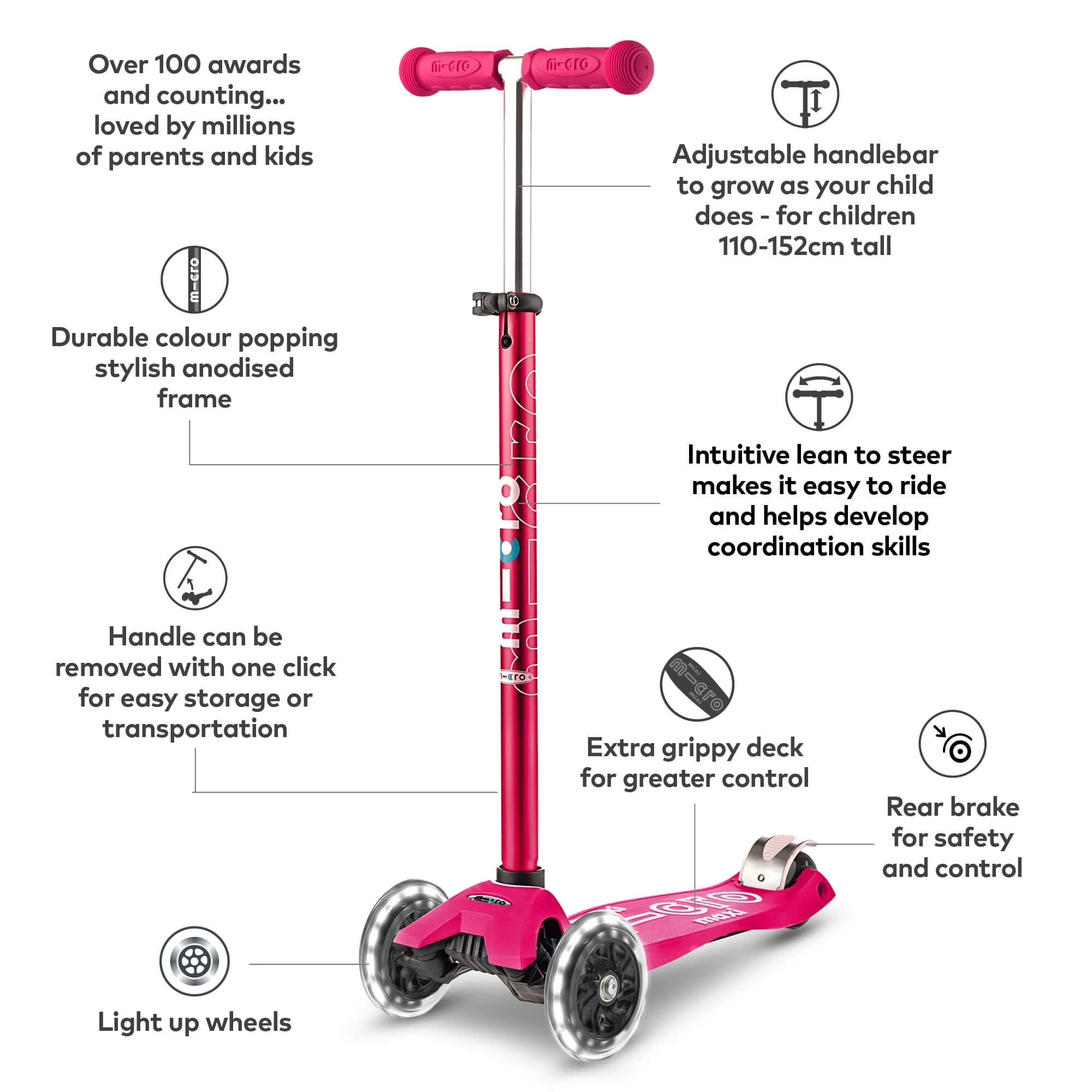 Maxi Micro Deluxe LED Scooter - Pink - Image 3