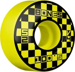 Bones 100's Block Party V4 Wide Skateboard Wheels Yellow - 52mm