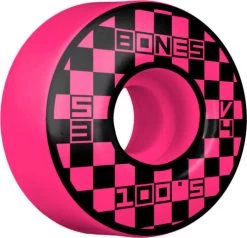 Bones 100's Block Party V4 Wide Skateboard Wheels Pink - 52mm